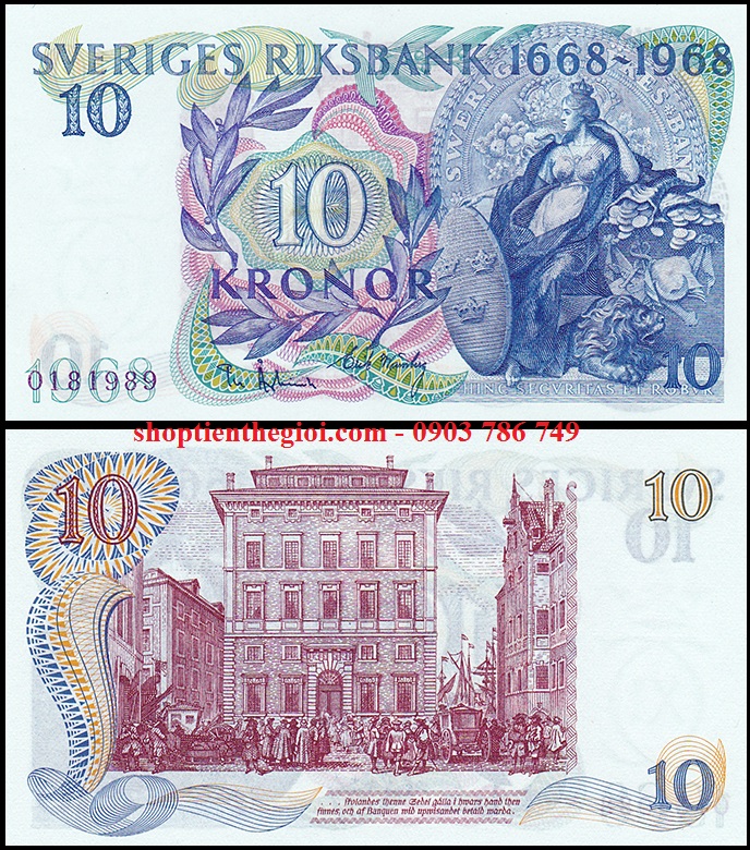 Thụy Điển 10 Kroner 1968 UNC